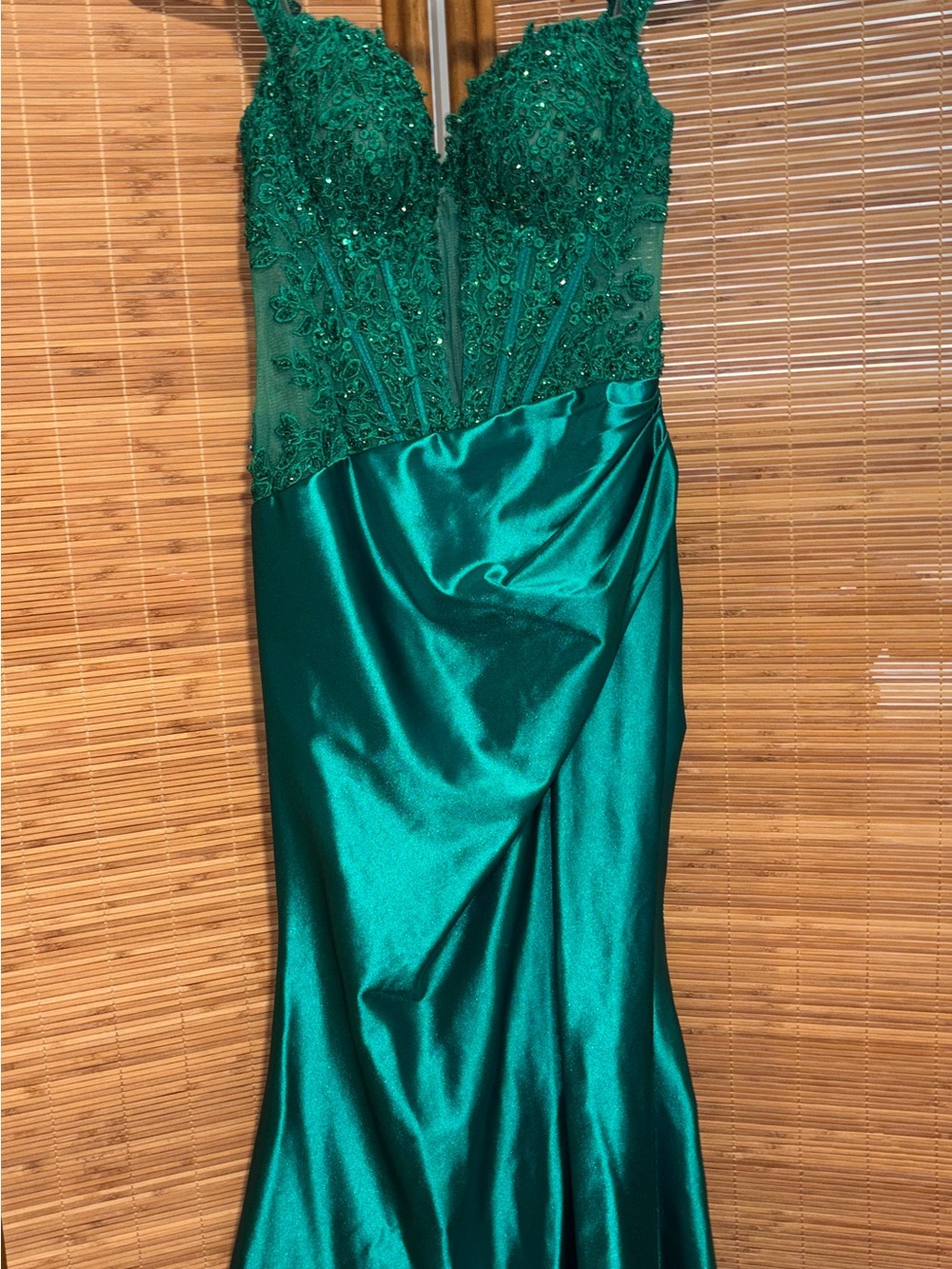 Homecoming Sherri Hill emerald  Green Beaded Satin Evening Gown